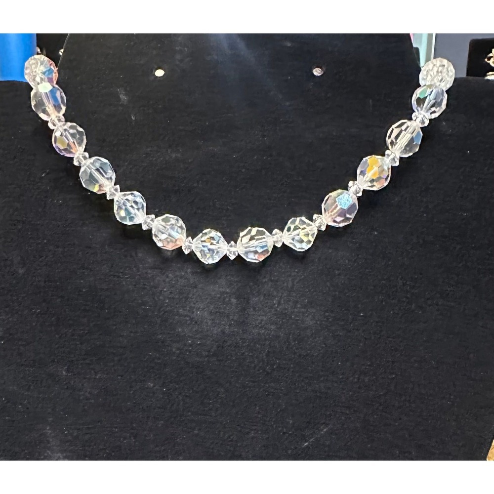 Vintage Aurora Borealis Crystal Necklace • Faceted Glass • Adjustable Length